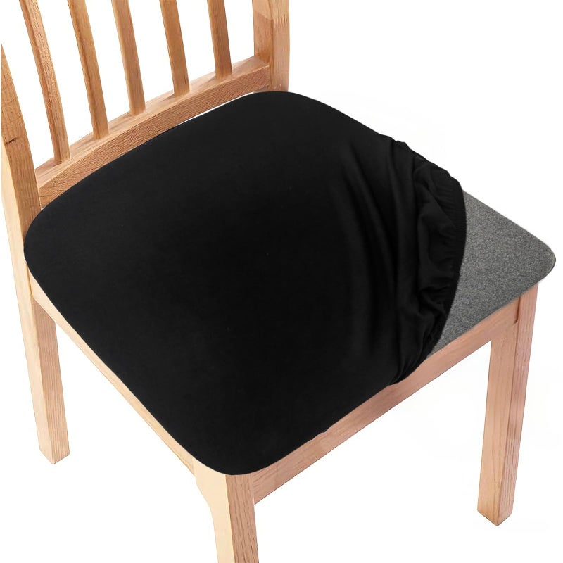 Gute Chair Seat Covers, Dining Room Chair Seat Covers with Ties, Stretch Solid Chair Covers Protectors for Dining Room Kitchen Chairs (4 Pcs, Black) - Image 1
